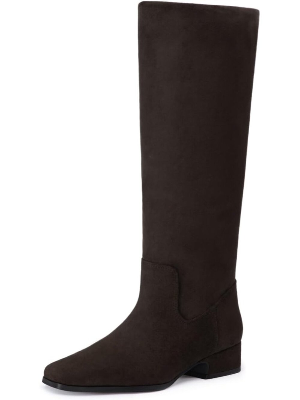 Women's Chocolate Faux Suede Flat Chunky Low Heel Stretchy Shaft Knee High Boots